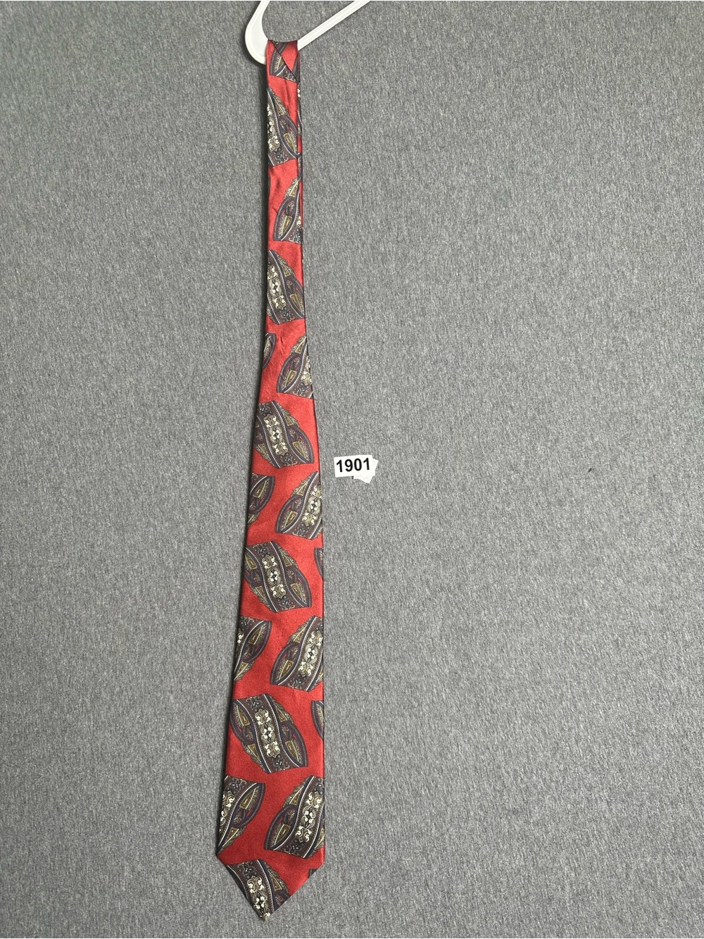 Dior Red Silk Tie with Navy and Gold Motif